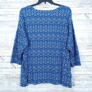 Croft & Barrow Womens Top 3X Boat Neck 3/4 Sleeve Blue Cotton 42